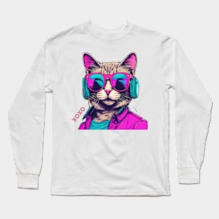 Pink & blue synthwave cat - xoxo Long Sleeve T-Shirt